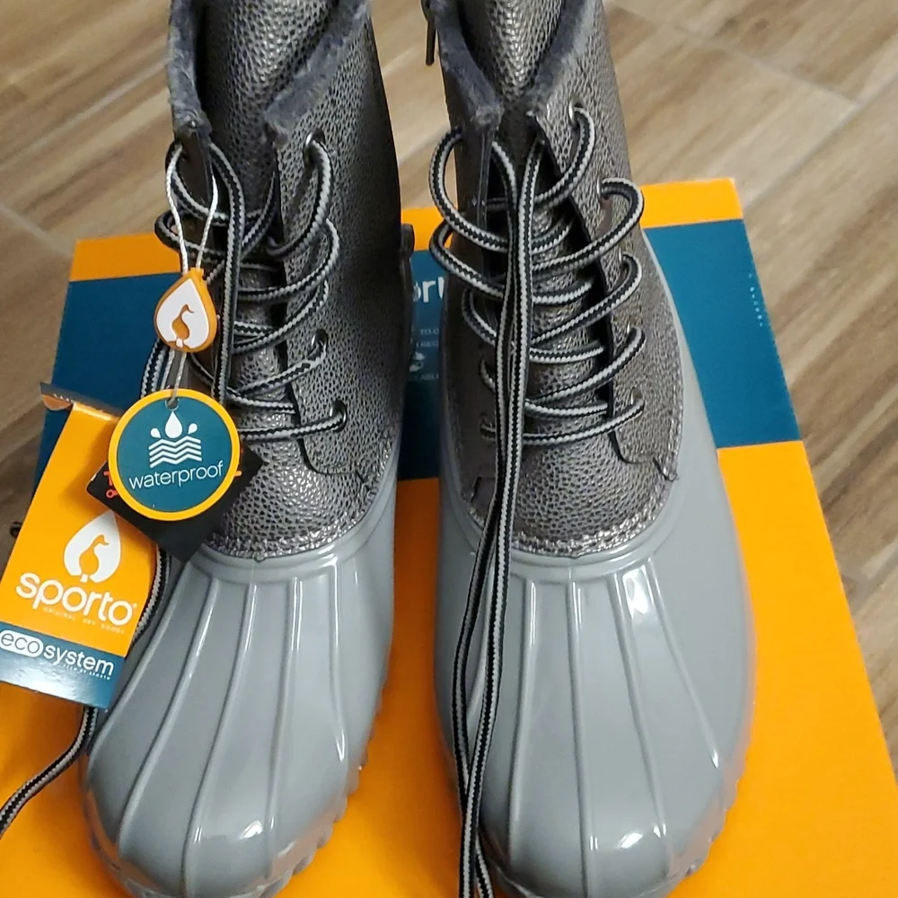 NWT SPORTO BELLA WATERPROOF LEATHER LACE-UP DUCK BOOT WITH ZIPPER  SZ 8M